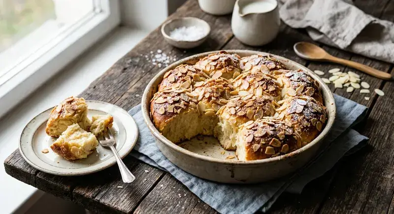 Sonntagsglück Luftig leichter Mandel Zupfkuchen Hefeteig Boden