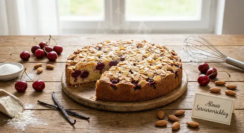 Spritziger Kirsch Mandelsplitter Kuchen