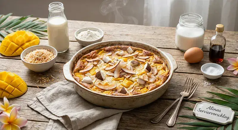 Tropischer Blitz Clafoutis Kokos Crunch