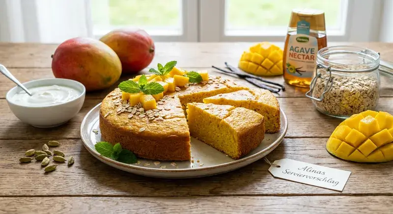 Tropischer Gold-Kuchen Mango-Lassi-Traum ohne Schuld