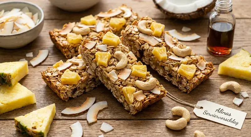 Tropischer Goldfrucht-Müsliriegel mit Ananas-Kick