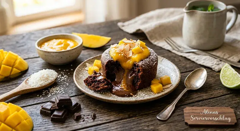 Tropischer Lava Kuchen Mango & Kokos