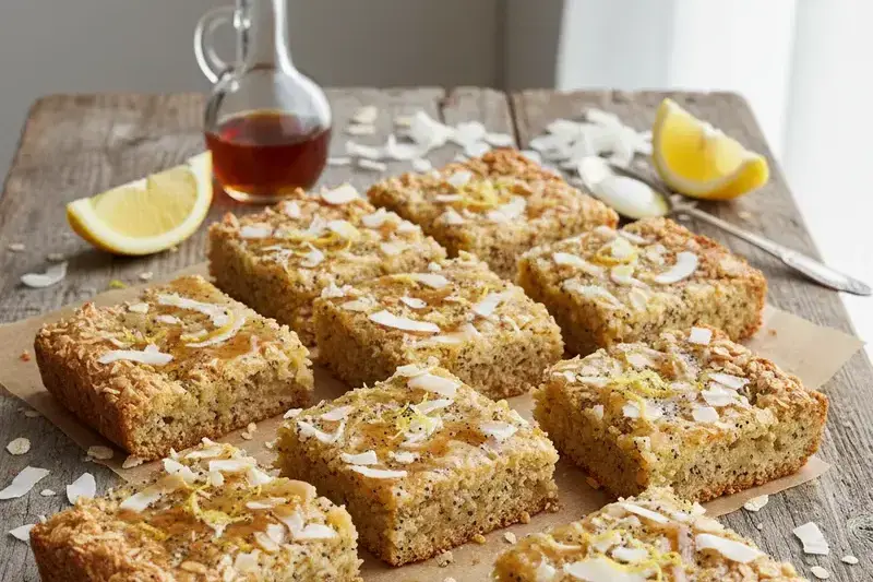Vegane Kokos Zitronen Bars Mohn
