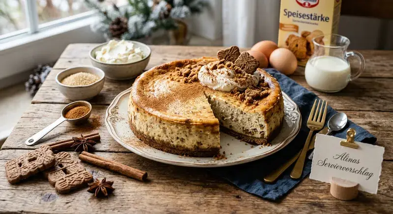 Verführerischer Spekulatius-Cheesecake frisch gebacken