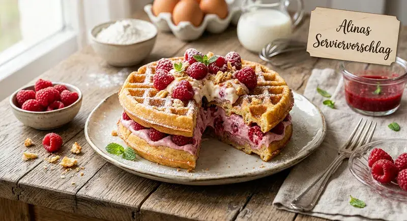 Waffel-Traum mit Himbeer-Cheesecake-Kern