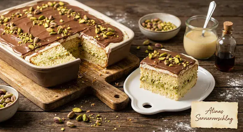 Wolkenweicher Milchkuchen trifft auf Crunchy Pistazien Dubai Choc