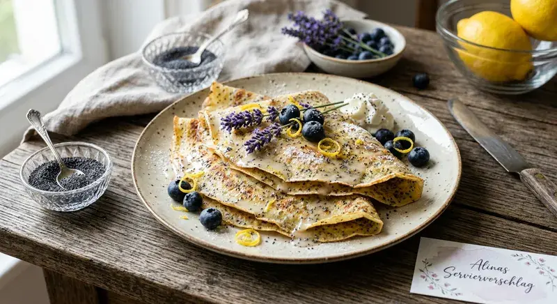 Zitronen-Mohn-Blitz-Crêpes mit Lavendel