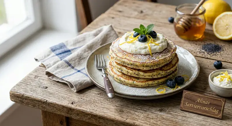 Zitronen-Mohn Pancakes mit Ricotta-Creme