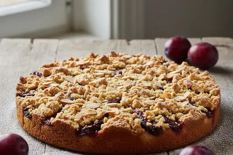 Zwetschgen Zauber Butterkuchen knusprigen Mandelstreuseln